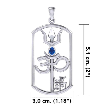 The Trishul Om Swastik Symbols Silver Pendant with Gemstone TPD7002 - Jewelry